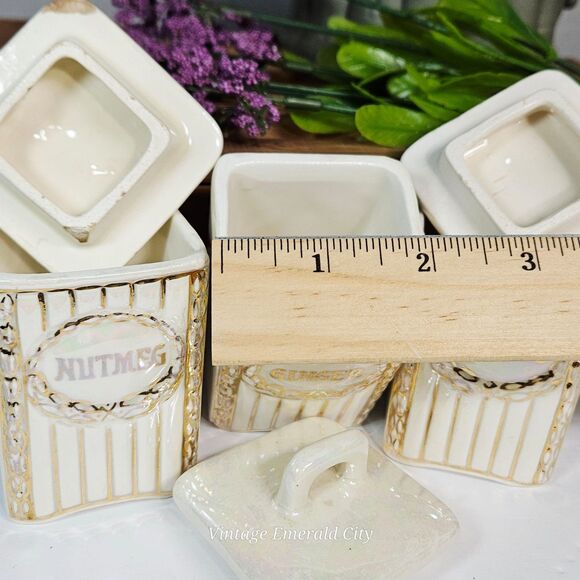 Vtg Iridescent Czechoslovakia Lusterware Labeled Spice Jars Set / 3 Ceramic Read - Picture 9 of 12